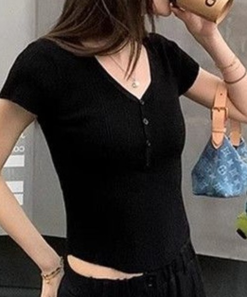tシャツ DEEP V-NECK SLIM TOP/Vネックヘンリースリムトップス レディース 楽天市場】送料無料 透ける Tシャツ ヘンリネック セクシー