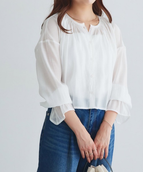 Pierrot（ピエロ）の「シアーキャンディブラウス（シャツ/ブラウス・レディース・オフホワイト/ミント・M/L）」の3枚目の写真