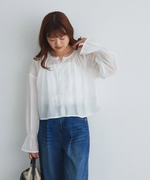 Pierrot（ピエロ）の「シアーキャンディブラウス（シャツ/ブラウス・レディース・オフホワイト/ミント・M/L）」の4枚目の写真