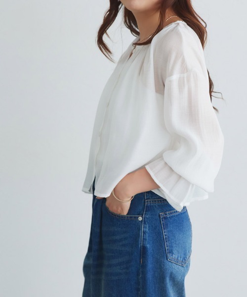 Pierrot（ピエロ）の「シアーキャンディブラウス（シャツ/ブラウス・レディース・オフホワイト/ミント・M/L）」の5枚目の写真