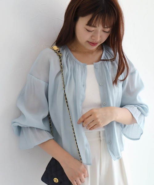 Pierrot（ピエロ）の「シアーキャンディブラウス（シャツ/ブラウス・レディース・オフホワイト/ミント・M/L）」の18枚目の写真