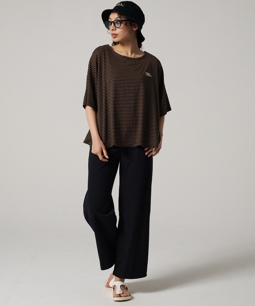 Eddie Bauer(エディーバウアー)の「ボーダー 半袖 Tシャツ(Tシャツ/カットソー・レディース・ダークベージュ/オフホワイト/ブラック・S/M/L/XL)」の15枚目の写真