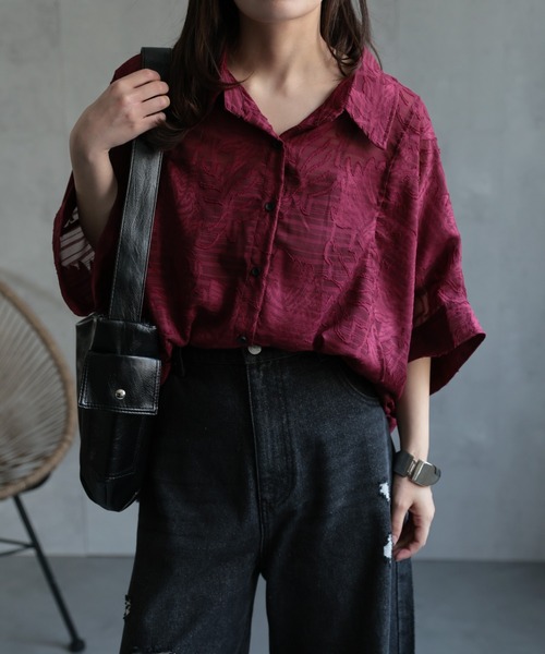 ap retro（アプレトロ）の「ジャガードフラワーブラウス / シアーシャツ《動画あり》（シャツ/ブラウス・レディース・ブラック/ホワイト/ライトブルー/ボルドー/ブラウン・FREE）」の14枚目の写真