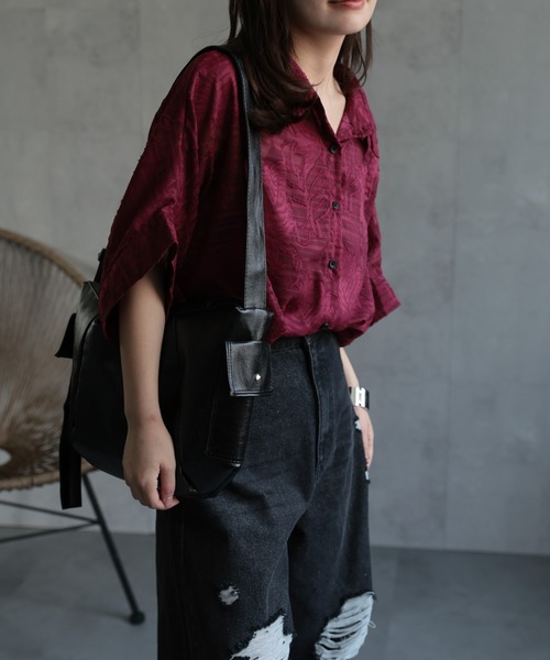 ap retro（アプレトロ）の「ジャガードフラワーブラウス / シアーシャツ《動画あり》（シャツ/ブラウス・レディース・ブラック/ホワイト/ライトブルー/ボルドー/ブラウン・FREE）」の16枚目の写真