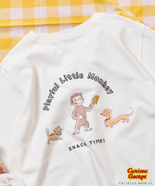 tシャツ 「おさるのジョージ」 キャット ＆ ドッグ バックプリントTシャツ/ビッグシルエットTシャツ レディース おさるのジョージ」 キャット & ドッグ バックプリントTシャツ