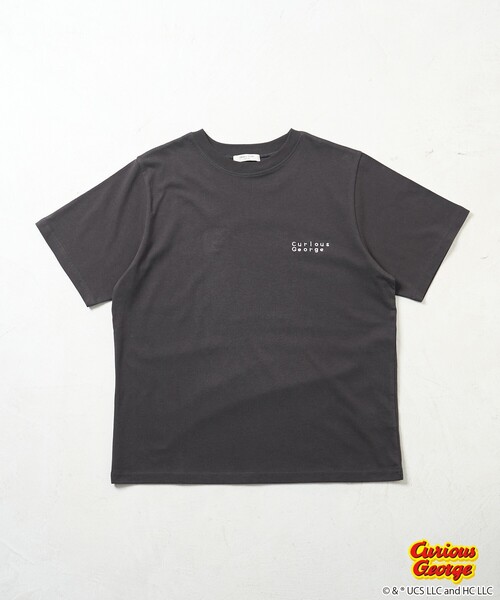 tシャツ 「おさるのジョージ」 バックプリントTシャツ/ビッグシルエットTシャツ レディース おさるのジョージ」 キャット & ドッグ バックプリントTシャツ