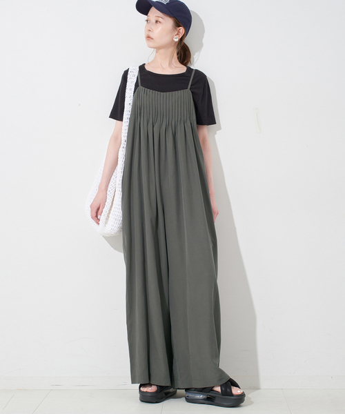 SLOBE IENA スローブイエナ トリアセ混ベロアサロペット カーキ 36 セール】エプロンサロペット◇（サロペット/オーバーオール