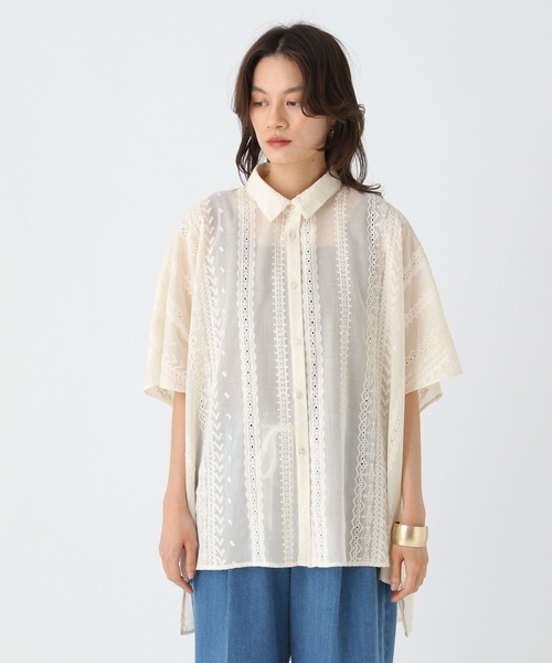 『ISABEL MARANT』 カットワーク刺繍レースチュニック コットンカルゼはしごレースミックス+フラワーワンポイント刺繍