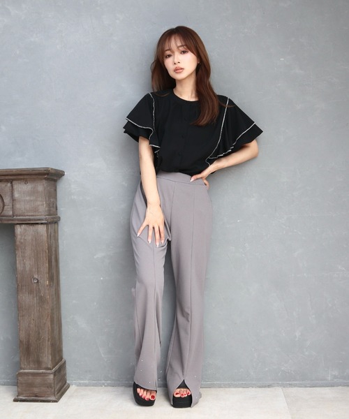 CECIL McBEE(セシルマクビー)の「ラインストーン付カットフレアパンツ(その他パンツ・レディース・ダークグレー/ブラック・LARGE/MEDIUM)」の6枚目の写真
