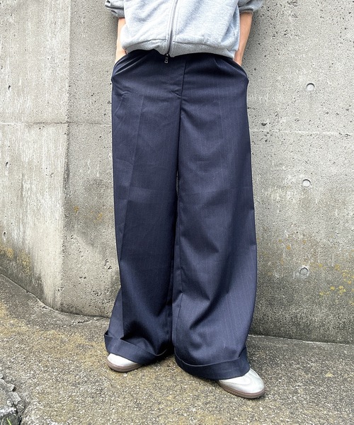 MandO（Auntie Rosa）（エムオー）の「アソートバギーロールアップワイドパンツ/ストライプ&チェック&無地（スラックス・メンズ・ネイビー系1/ネイビー系/ブラウン系その他2/ブラック系その他/グレー系その他2/ブラウン系その他/ブラック/グレー系その他3/ベージュ系その他/ネイビー系2・LARGE/MEDIUM/SMALL）」の9枚目の写真