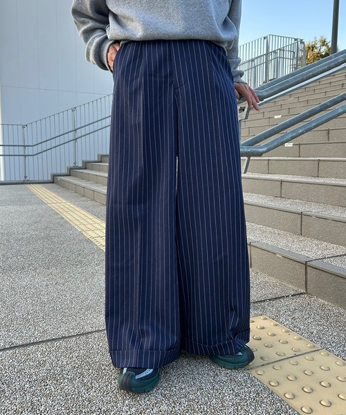 MandO（Auntie Rosa）（エムオー）の「アソートバギーロールアップワイドパンツ/ストライプ&チェック&無地（スラックス・メンズ・ネイビー系1/ネイビー系/ブラウン系その他2/ブラック系その他/グレー系その他2/ブラウン系その他/ブラック/グレー系その他3/ベージュ系その他/ネイビー系2・LARGE/MEDIUM/SMALL）」の10枚目の写真