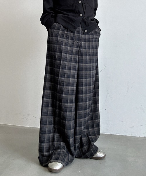 アソートバギーロールアップワイドパンツ/ストライプ&チェック