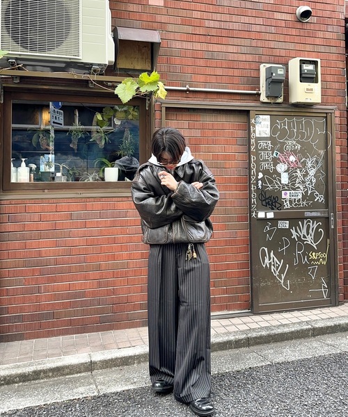 【超美品】 MandO ストライプロールアップワイドスラックス MandO（Auntie Rosa）（エムオー）の「【MandO】ストライプ&無地