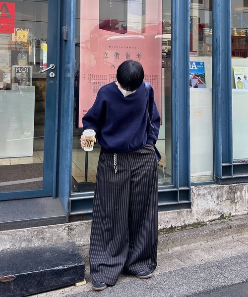 アソートバギーロールアップワイドパンツ/ストライプ&チェック&無地