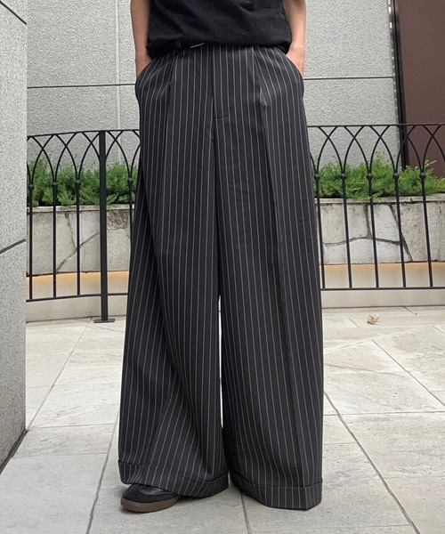 アソートバギーロールアップワイドパンツ/ストライプ&チェック