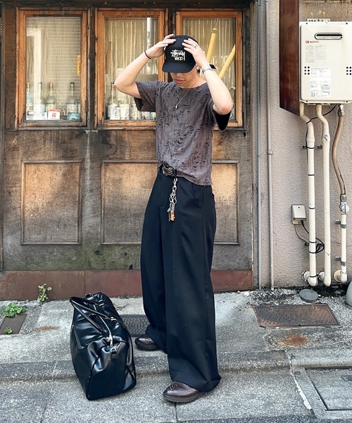 アソートバギーロールアップワイドパンツ/ストライプ&チェック