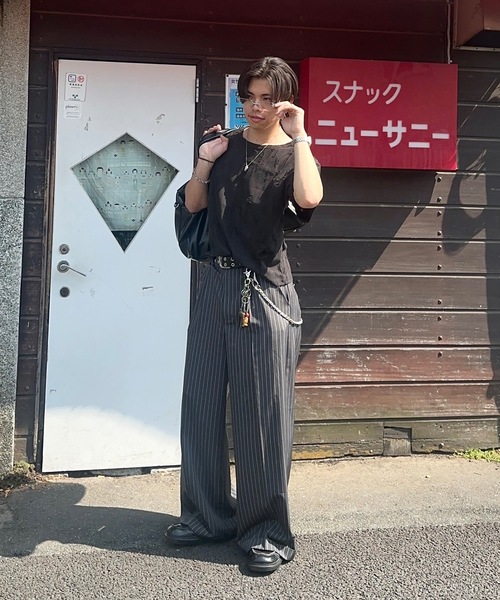 【超美品】 MandO ストライプロールアップワイドスラックス MandO（Auntie Rosa）（エムオー）の「【MandO】ストライプ&無地