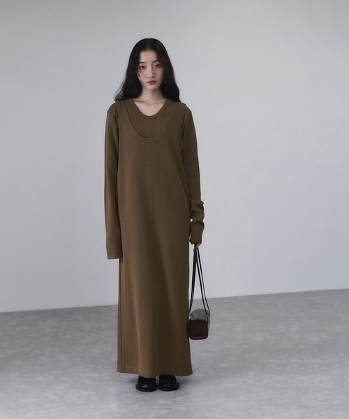 ADAM ET ROPE'（アダムエロペ）の「【サステナブル】Wフェイスジャージーセットワンピース（ワンピース・レディース・ブラウン/ブラック・36/38）」の3枚目の写真