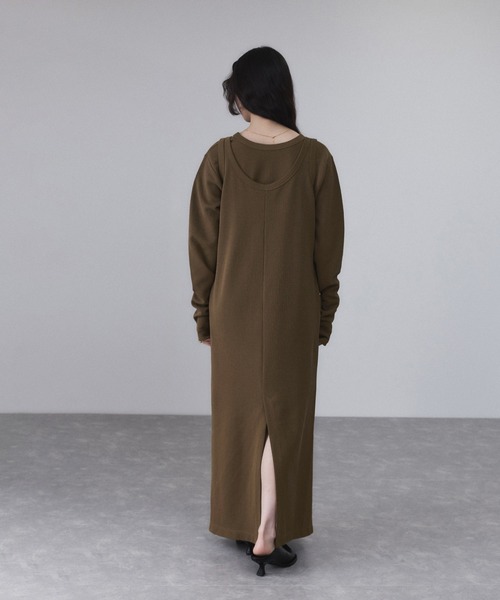 ADAM ET ROPE'（アダムエロペ）の「【サステナブル】Wフェイスジャージーセットワンピース（ワンピース・レディース・ブラウン/ブラック・36/38）」の4枚目の写真