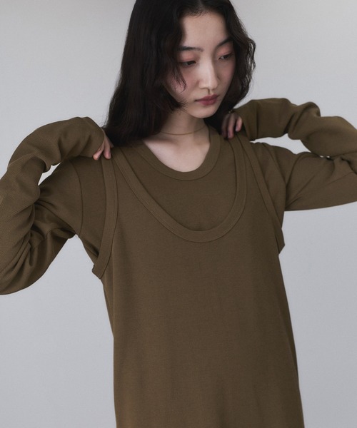 ADAM ET ROPE'（アダムエロペ）の「【サステナブル】Wフェイスジャージーセットワンピース（ワンピース・レディース・ブラウン/ブラック・36/38）」の13枚目の写真