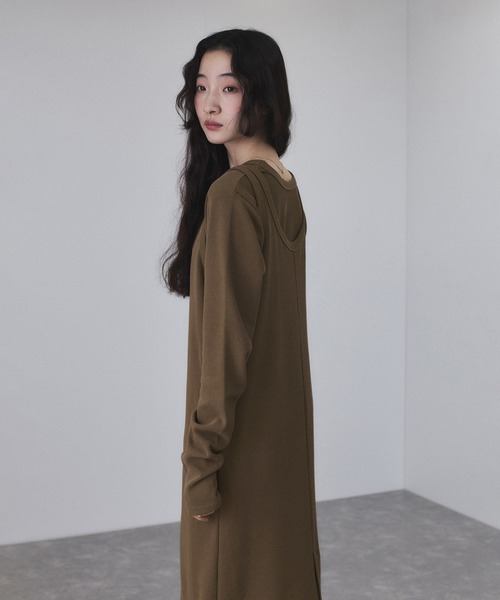 ADAM ET ROPE'（アダムエロペ）の「【サステナブル】Wフェイスジャージーセットワンピース（ワンピース・レディース・ブラウン/ブラック・36/38）」の16枚目の写真