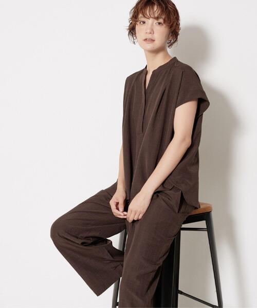 Dessin(デッサン)の「【2点セット/ウエストゴム/洗える】スキッパ―シャツ&ストレートパンツセット(セットアップ・レディース・チャコールグレー/ダークウッド/ライトグレー・02/03/01/00)」の12枚目の写真