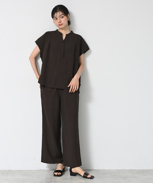 Dessin(デッサン)の「【2点セット/ウエストゴム/洗える】スキッパ―シャツ&ストレートパンツセット(セットアップ・レディース・チャコールグレー/ダークウッド/ライトグレー・02/03/01/00)」の19枚目の写真