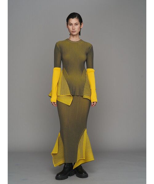 UN3D.（アンスリード）の「BI-COLOR RIB SKIRT / バイカラーリブスカート（スカート・レディース・キャメル/イエロー/ブラック・38/36）」の4枚目の写真