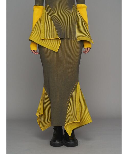 UN3D.（アンスリード）の「BI-COLOR RIB SKIRT / バイカラーリブスカート（スカート・レディース・キャメル/イエロー/ブラック・38/36）」の3枚目の写真