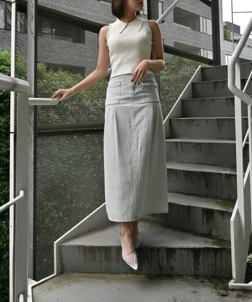 WILLFULLY（ウィルフリー）の「hollow out bijou tuck denim tight SK（デニムスカート・レディース・ブラック/ライトブルー・S/M）」の9枚目の写真