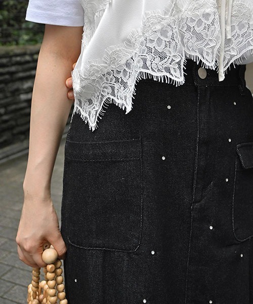 WILLFULLY（ウィルフリー）の「hollow out bijou tuck denim tight SK（デニムスカート・レディース・ブラック/ライトブルー・S/M）」の18枚目の写真