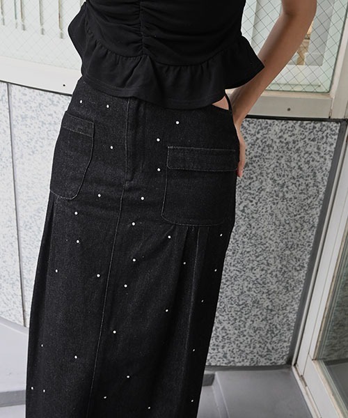 WILLFULLY（ウィルフリー）の「hollow out bijou tuck denim tight SK（デニムスカート・レディース・ブラック/ライトブルー・S/M）」の16枚目の写真