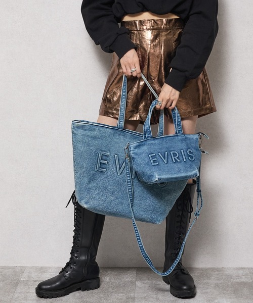 EVRIS（エヴリス）の「【EVRIS/エブリス】ロゴエンボス　ラージトートバッグ／A4収納可（トートバッグ・レディース・ブラック/ワンウォッシュ・FREE）」の16枚目の写真