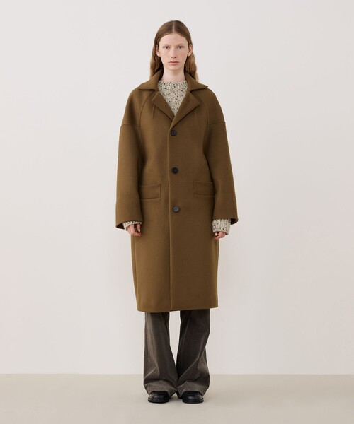 【ギャルリーヴィー】ウール100% ダークブラウン ロングコート ウールダブルフェイス オーバルロングコート（チェスターコート