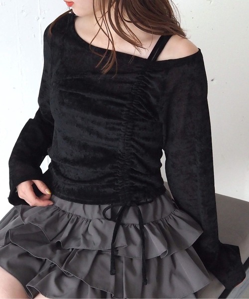 tiptop(ティップトップ)の「シアーベロアドロストプルオーバー(Tシャツ/カットソー・レディース・ブラック/アイボリー/チャコールグレー・FREE)」の3枚目の写真