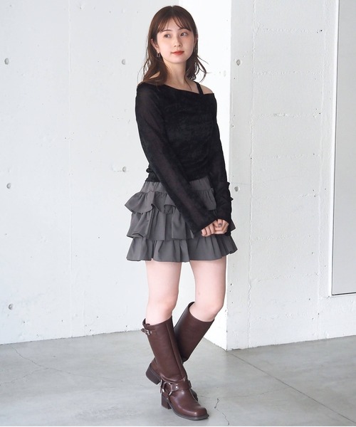 tiptop(ティップトップ)の「シアーベロアドロストプルオーバー(Tシャツ/カットソー・レディース・ブラック/アイボリー/チャコールグレー・FREE)」の21枚目の写真