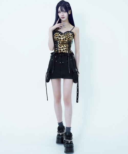 『REFLEM/レフレム』レースアップコルセットキャミソール レオパード L REFLEM/レフレム』レースアップコルセットキャミソール