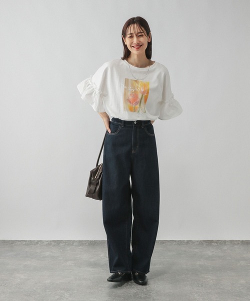 GLOBAL WORK（グローバルワーク）の「リメイク風フリルプリント7分袖/589278（Tシャツ/カットソー・レディース・スミクロ/アイボリー/オフホワイト/杢グレー・MEDIUM/LARGE）」の12枚目の写真