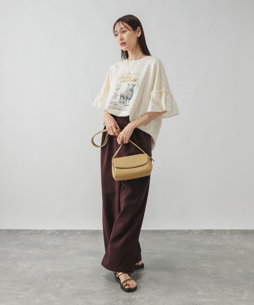 GLOBAL WORK（グローバルワーク）の「リメイク風フリルプリント7分袖/589278（Tシャツ/カットソー・レディース・スミクロ/アイボリー/オフホワイト/杢グレー・MEDIUM/LARGE）」の17枚目の写真