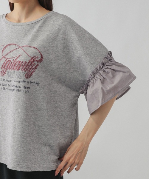 セール】リメイク風フリルプリント7分袖/589278（Tシャツ/カットソー