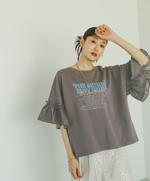 セール】リメイク風フリルプリント7分袖/589278（Tシャツ/カットソー
