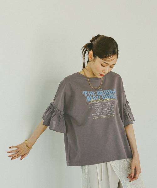 セール】リメイク風フリルプリント7分袖/589278（Tシャツ/カットソー