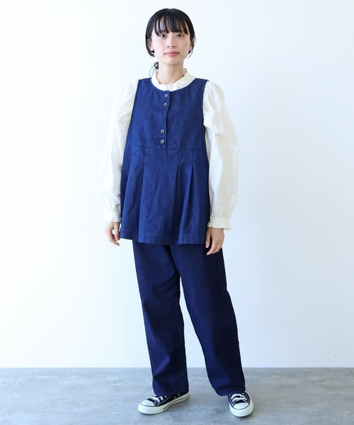 bulle de savon（ビュルデサボン）の「△８oz ムラ糸デニム ベスト（ベスト・レディース・ネイビー・FREE）」の9枚目の写真