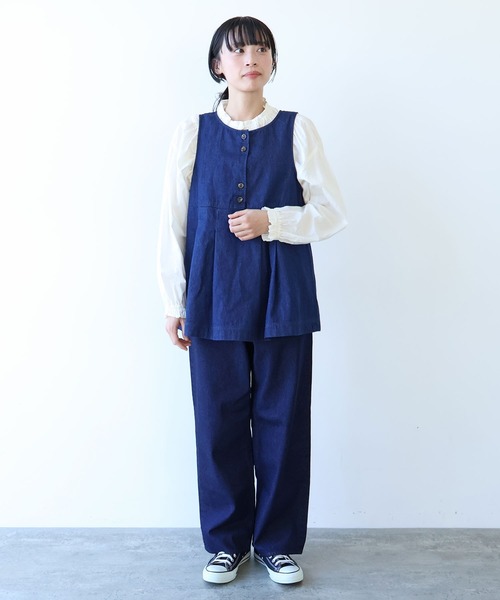 bulle de savon（ビュルデサボン）の「△８oz ムラ糸デニム ベスト（ベスト・レディース・ネイビー・FREE）」の8枚目の写真