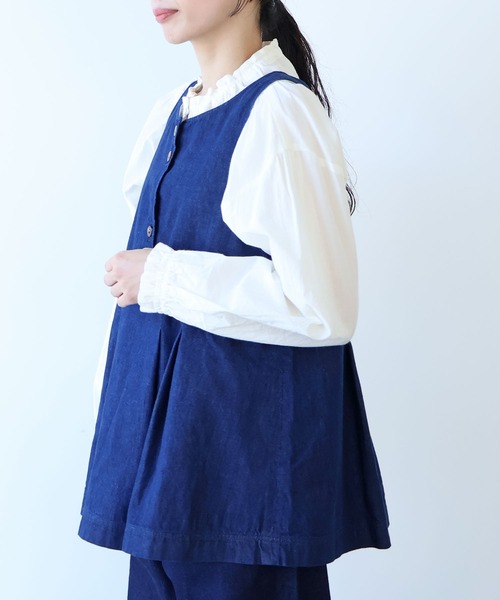 bulle de savon（ビュルデサボン）の「△８oz ムラ糸デニム ベスト（ベスト・レディース・ネイビー・FREE）」の5枚目の写真