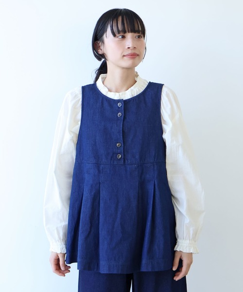 bulle de savon（ビュルデサボン）の「△８oz ムラ糸デニム ベスト（ベスト・レディース・ネイビー・FREE）」の2枚目の写真
