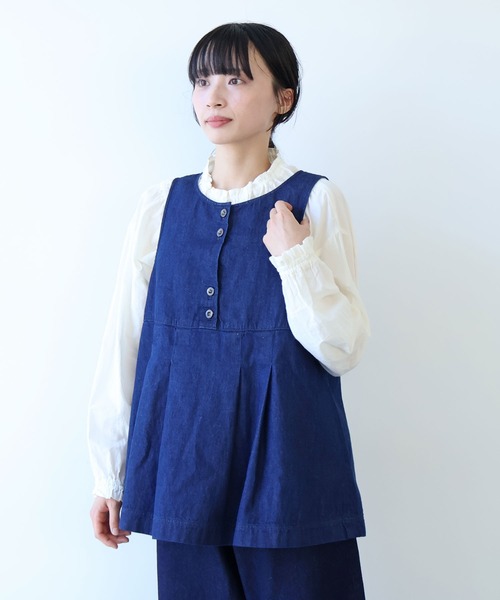 bulle de savon（ビュルデサボン）の「△８oz ムラ糸デニム ベスト（ベスト・レディース・ネイビー・FREE）」の3枚目の写真