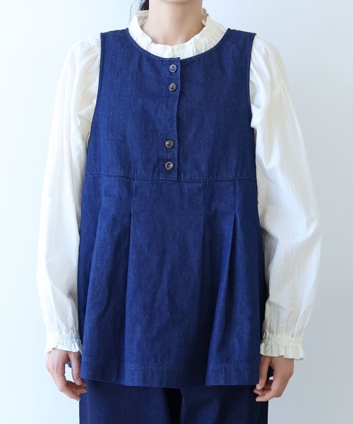 bulle de savon（ビュルデサボン）の「△８oz ムラ糸デニム ベスト（ベスト・レディース・ネイビー・FREE）」の14枚目の写真