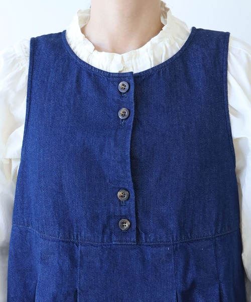 bulle de savon（ビュルデサボン）の「△８oz ムラ糸デニム ベスト（ベスト・レディース・ネイビー・FREE）」の17枚目の写真