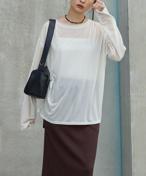 シアーボーダーオーバーサイズプルオーバー MONO-MART│MONO-MART